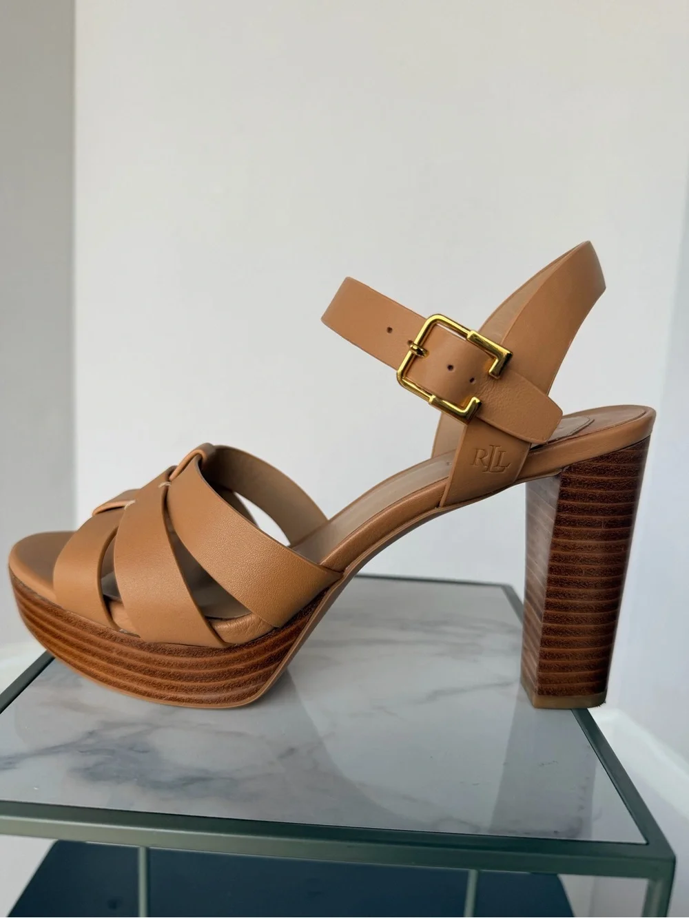 Ralph Lauren Leather Platform Sandal in Tan - Women